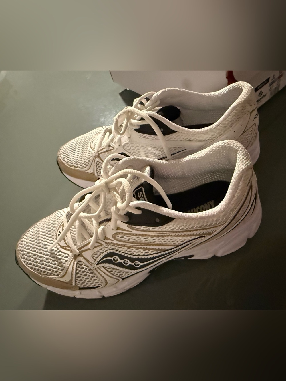 Saucony Women's White and Gold Lace-Up Running Sneakers